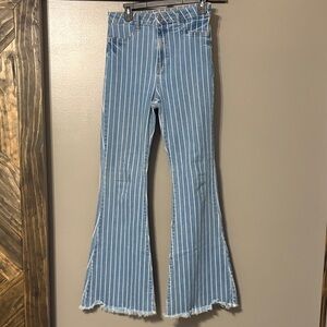 Cello Blue and White Striped Flare Jeans